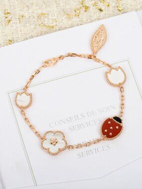 Authentic Van Cleef & Arpels VCA 18K Rose Gold Lucky Spring Alhambra Leaf Flower